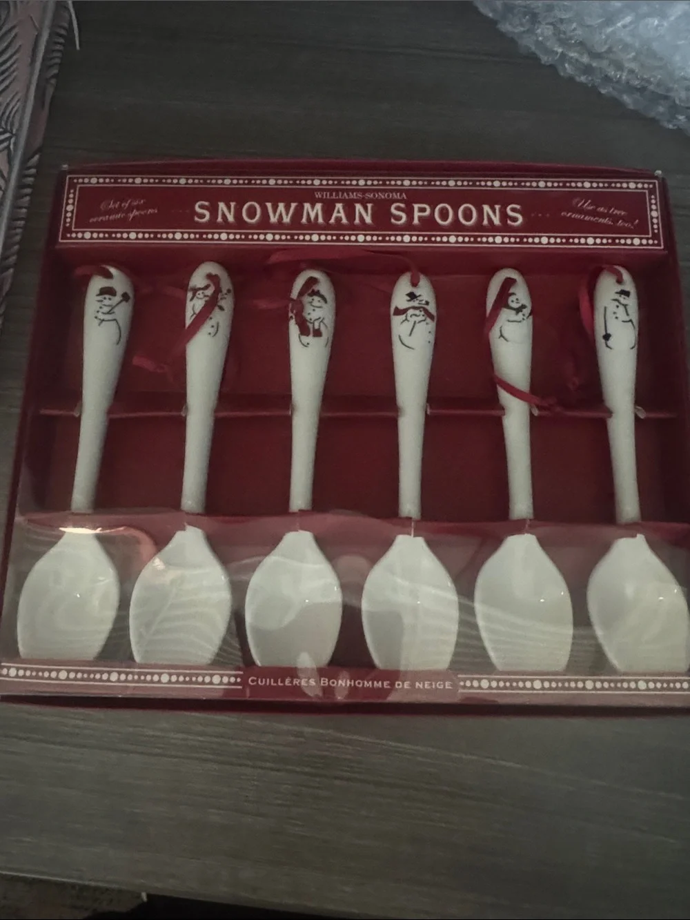 Williams Sonoma White Snowman Ceramic Spoon Set